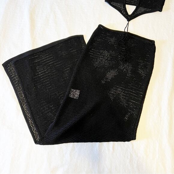 Aya Muse Boletu Open-Knit Cut-Out Halterneck Dress Black Size Large NWT - Picture 6 of 10